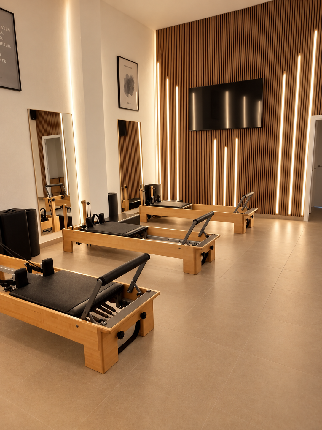 Sala de Pilates con varios reformers en CONTACTO, El Prat de Llobregat